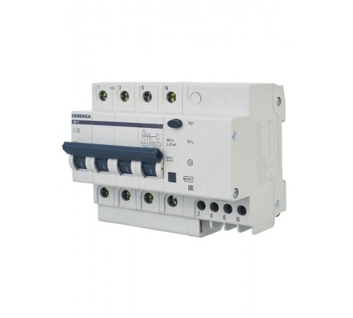 Выключатель автоматический дифференциального тока АД14 4п 25А C 25А тип AC (6,5 мод)  MAD15-4-025-C-030  GENERICA
