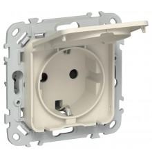 FLITE Розетка с заземлением со шторками с крышкой быстрозажимные клеммы 16А IP44 РСшкр11-1-44-ФлСл сливочный  FI-R16-16-1-44-K86  IEK