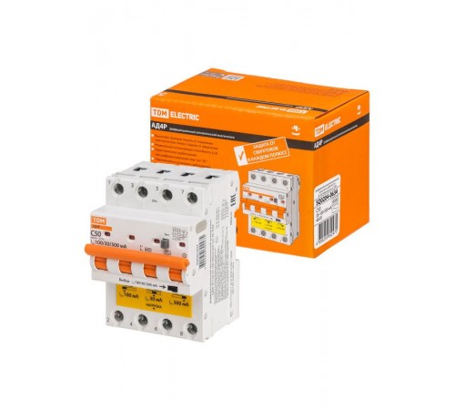 Выключатель автоматический диффренциального тока АД4P 4Р С50 30-100-300мА 6кА тип АС  SQ0204-0634  TDM