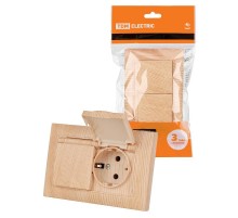 Розетка двойная 2П+З 16А 250В IP44 с защ. шт. с крышкой сосна "Лама"  SQ1815-0360  TDM