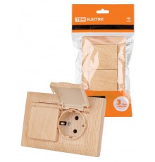 Розетка двойная 2П+З 16А 250В IP44 с защ. шт. с крышкой сосна "Лама"  SQ1815-0360  TDM