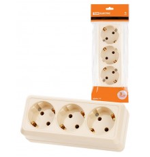 Розетка 3-х местная горизонтальная 2П+3 открытой установки IP20 16A сл. кость "Ладога"  SQ1801-0226  TDM