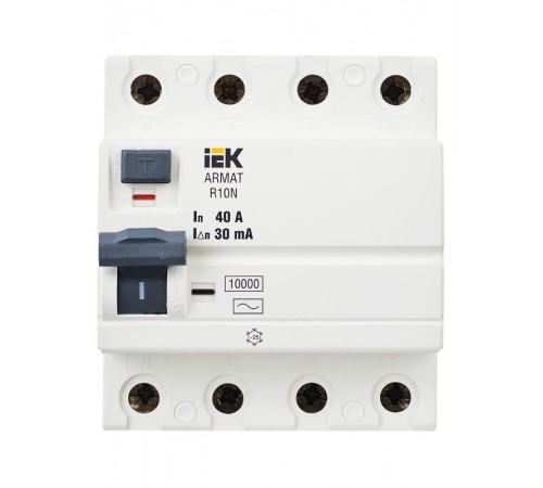 Выключатель дифференциальный (УЗО) R10N 4P 40А 30мА тип AC ARMAT  AR-R10N-4-040C030  IEK