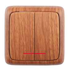 Выключатель открытой установки, двухклавишный, с индикацией, цвет дуб  ВА10-152-05  HEGEL