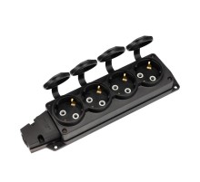 Розетка (колодка) влагозащищенная с крышкой 4 гнезда COMPACT, с/з, 16А, IP54, каучук, черная  111-224  REXANT