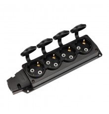Розетка (колодка) влагозащищенная с крышкой 4 гнезда COMPACT, с/з, 16А, IP54, каучук, черная  111-224  REXANT