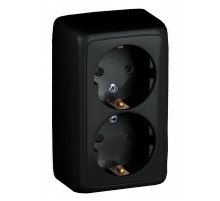 Розетка открытой установки, двухместная, с заземляющим контактом, с изолирующей пластиной, цвет черный  РА16-153-08  HEGEL