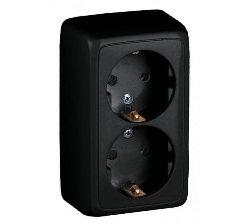 Розетка открытой установки, двухместная, с заземляющим контактом, с изолирующей пластиной, цвет черный  РА16-153-08  HEGEL