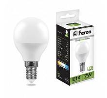 Лампа светодиодная LB-95 (7W) 230V E14 4000K G45  25479  FERON