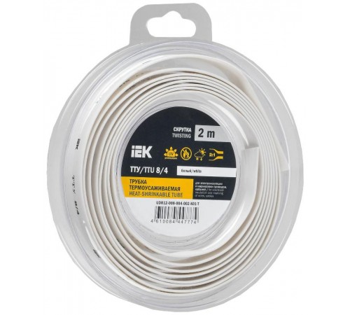 Трубка термоусадочная ТТУ нг-LS 8/4 белая (2м/упак) IEK  UDR12-008-004-002-K01-T  IEK