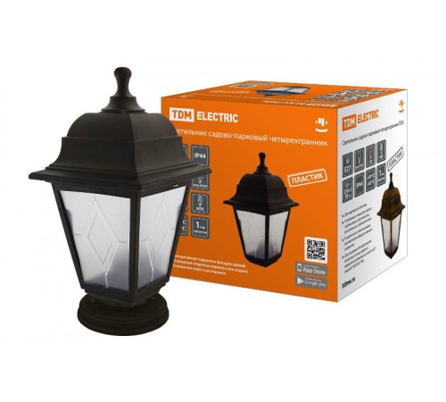 Светильник садово-парковый НТУ 04-60-001 четырехгранник, напольный, пластик, расс.пластик, черный  SQ0330-0768  TDM