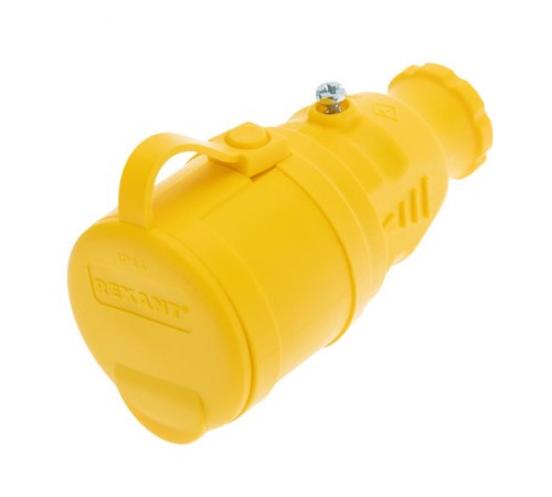 Розетка переносная влагозащищенная с крышкой, с/з, 16 А, IP44, каучук желтая  111-122  REXANT