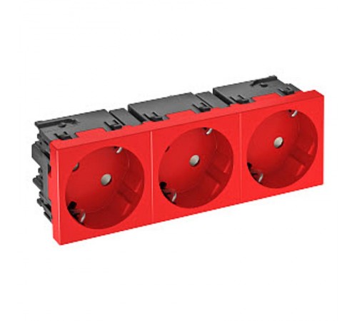 Розетка силовая 33° тройная 3х2К+З Modul45connect, со шторками, 16А 250В красная  6120509  OBO Bettermann