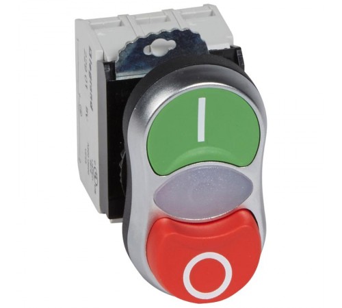 Кнопка двойная с подсв. Osmoz КРАСН О/ЗЕЛ I без фикс. 230В+НО+НЗ конт.бл.  023767  Legrand