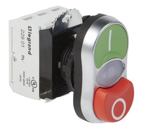 Кнопка двойная с подсв. Osmoz КРАСН О/ЗЕЛ I без фикс. 230В+НО+НЗ конт.бл.  023767  Legrand