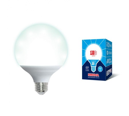 Лампа светодиодная LED-G95-16W/4000K/E27/FR/NR LED. "шар", матовая. Серия Norma. 4000K  UL-00004874  Volpe
