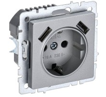 BRITE Розетка с заземлением со шторками 16А с USB A+A 2,1А РЮш10-1-БрА алюминий  BR-R14-16-U21-D21-K47  IEK