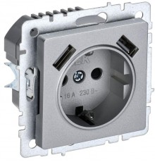 BRITE Розетка с заземлением со шторками 16А с USB A+A 2,1А РЮш10-1-БрА алюминий  BR-R14-16-U21-D21-K47  IEK