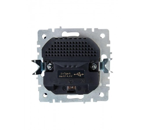 BRITE Розетка с заземлением со шторками 16А с USB A+A 3,1А РЮш10-2-БрА алюминий  BR-R14-16-U21-D31-K47  IEK