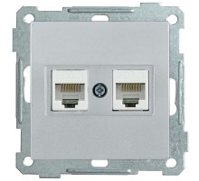 BOLERO серебряный Розетка компьютерная 2-местаая RJ45 Cat5e РК10-2-Б  EKB25-K23  IEK