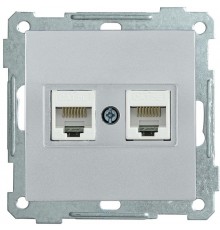 BOLERO серебряный Розетка компьютерная 2-местаая RJ45 Cat5e РК10-2-Б  EKB25-K23  IEK