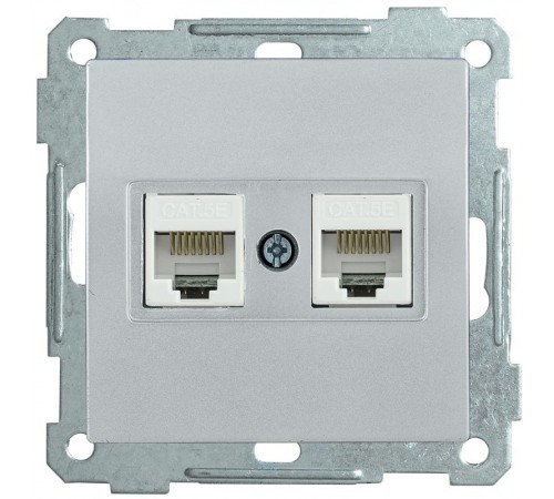 BOLERO серебряный Розетка компьютерная 2-местаая RJ45 Cat5e РК10-2-Б  EKB25-K23  IEK
