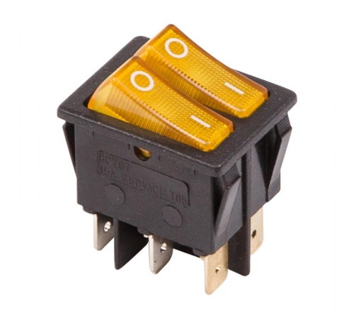 Выключатель клавишный 250V 15А (6с) ON-OFF желтый с подсветкой ДВОЙНОЙ  36-2413  REXANT