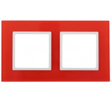 14-5102-23 Рамка на 2 поста, стекло, Эра Elegance, красный+бел  Б0034496  ЭРА