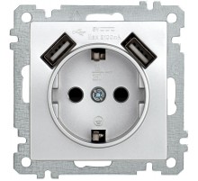 BOLERO серебряный Розетка с/з со шторками 16А USBх2 2,1А РЮш10-1-Б IEK  ERB14-K23-16-U2  IEK