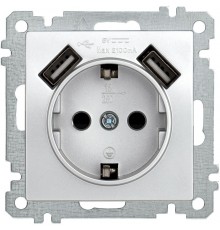 BOLERO серебряный Розетка с/з со шторками 16А USBх2 2,1А РЮш10-1-Б IEK  ERB14-K23-16-U2  IEK