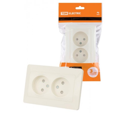 Розетка двойная 2П с защ. шт. 10А 250В сл. кость "Ильмень"  SQ1823-0115  TDM