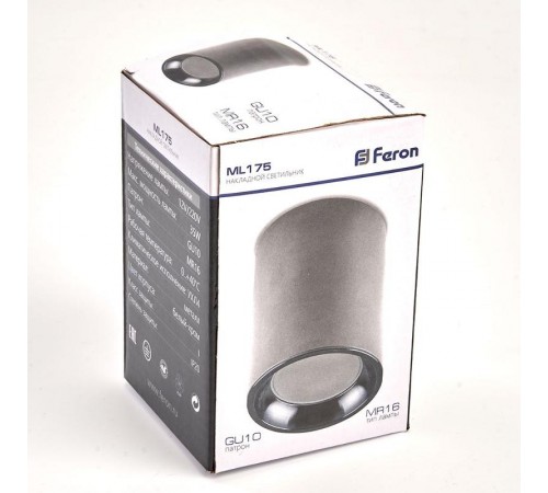 Светильник спот накладной под лампу ML175 MR16 35W, 220V, GU10, белый, хром  32634  FERON