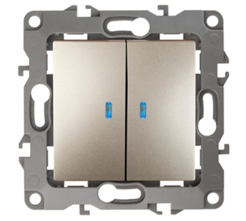 Выключатель двойной с подсветкой 12-1105-04 , 10АХ-250В,  шампань  Б0014660  ЭРА