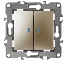 Выключатель двойной с подсветкой 12-1105-04 , 10АХ-250В,  шампань  Б0014660  ЭРА
