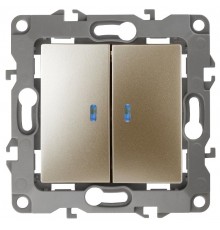 Выключатель двойной с подсветкой 12-1105-04 , 10АХ-250В,  шампань  Б0014660  ЭРА