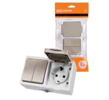 Блок комбинированный (горизонтальный) выключатель 2-кл. + розетка 2П+З с з/ш БКВР IP54 "Вуокса" TDM  SQ1803-0012  TDM