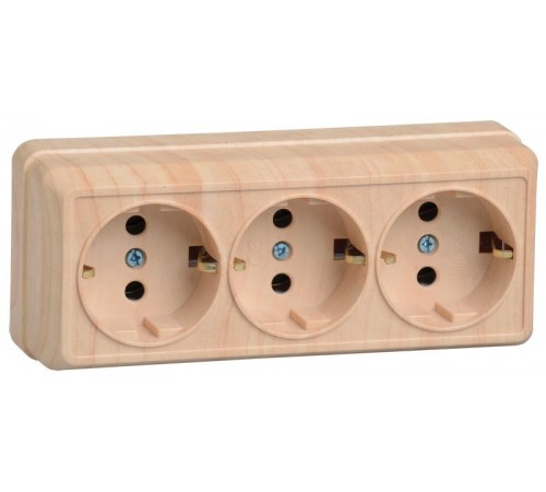 ОКТАВА сосна Розетка 3-местная О/У с/з 16А РС23-3-ОС  ERO31-K03-16-DC  GENERICA