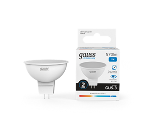 Лампа светодиодная LED 7Вт GU5.3 220В 6500К Elementary MR16  13537  Gauss