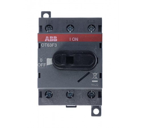 Рубильник OT63F3 до 63А 3пол для уст.на DIN-рейку или монтаж.плату(с рез. руч.)  1SCA105332R1001  ABB