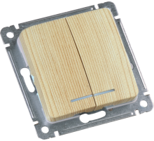 Выключатель скрытой установки, двухклавишный, с индикацией, механизм, цвет сосна  ВС10-452-02  HEGEL