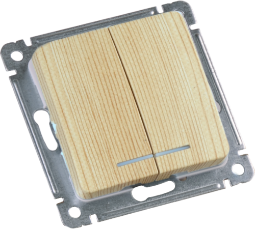 Выключатель скрытой установки, двухклавишный, с индикацией, механизм, цвет сосна  ВС10-452-02  HEGEL