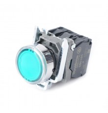 Кнопка SB4 с подсвет в сборе модуль 22мм зеленая металл 230-240ВAC 1НО+1НЗ  SB4BW33M5  SE