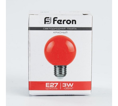 Лампа светодиодная LB-371 Шар E27 3W красный  25905  Feron
