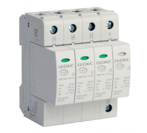 Ограничитель импульсных перенапряжений УЗИП, класс II, 4-полюсный, L1-L2-L3-N-P  NX2041  DKC