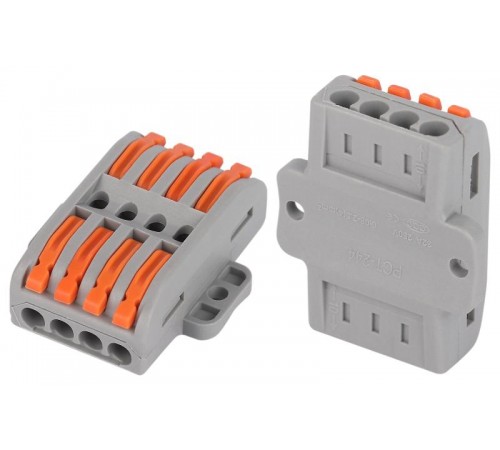 Клемма  NO-225-455 проходная с монтажной площадкой 222-2414Р с рычагами 4 полюса 0.08-2.5/4 мм2 (упаковка 1 шт.)  Б0067944  ЭРА