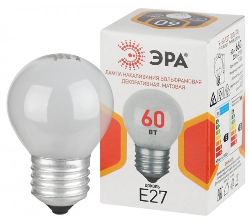Лампа накаливания  P45 60Вт Е27 / E27 230В  шар матовый  Б0066371  ЭРА