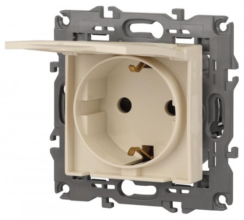 14-2103-02 Розетка с заземлением со шторками с крышкой, 16A-250В, IP20, Эра Elegance, сл.кость  Б0034279  ЭРА