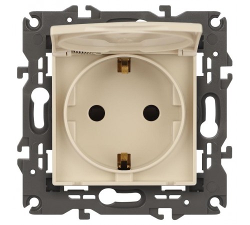 14-2103-02 Розетка с заземлением со шторками с крышкой, 16A-250В, IP20, Эра Elegance, сл.кость  Б0034279  ЭРА