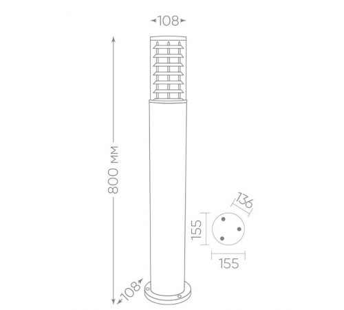 Светильник архитектурный столб DH0805 230V без лампы E27, 108*108*800 столб черный  06302  Feron