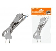 Шнур с выключателем и плоской вилкой ШУ01В ШВВП 2х0,75мм2 2м. серебр. металлик  SQ1305-0005  TDM